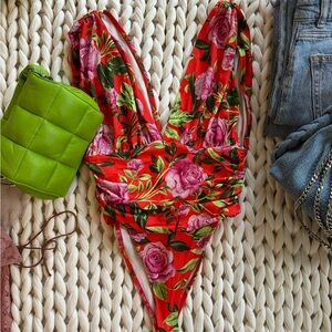 NWT/ S / ZARA Floral Multicolor V-neck draped Bodysuit